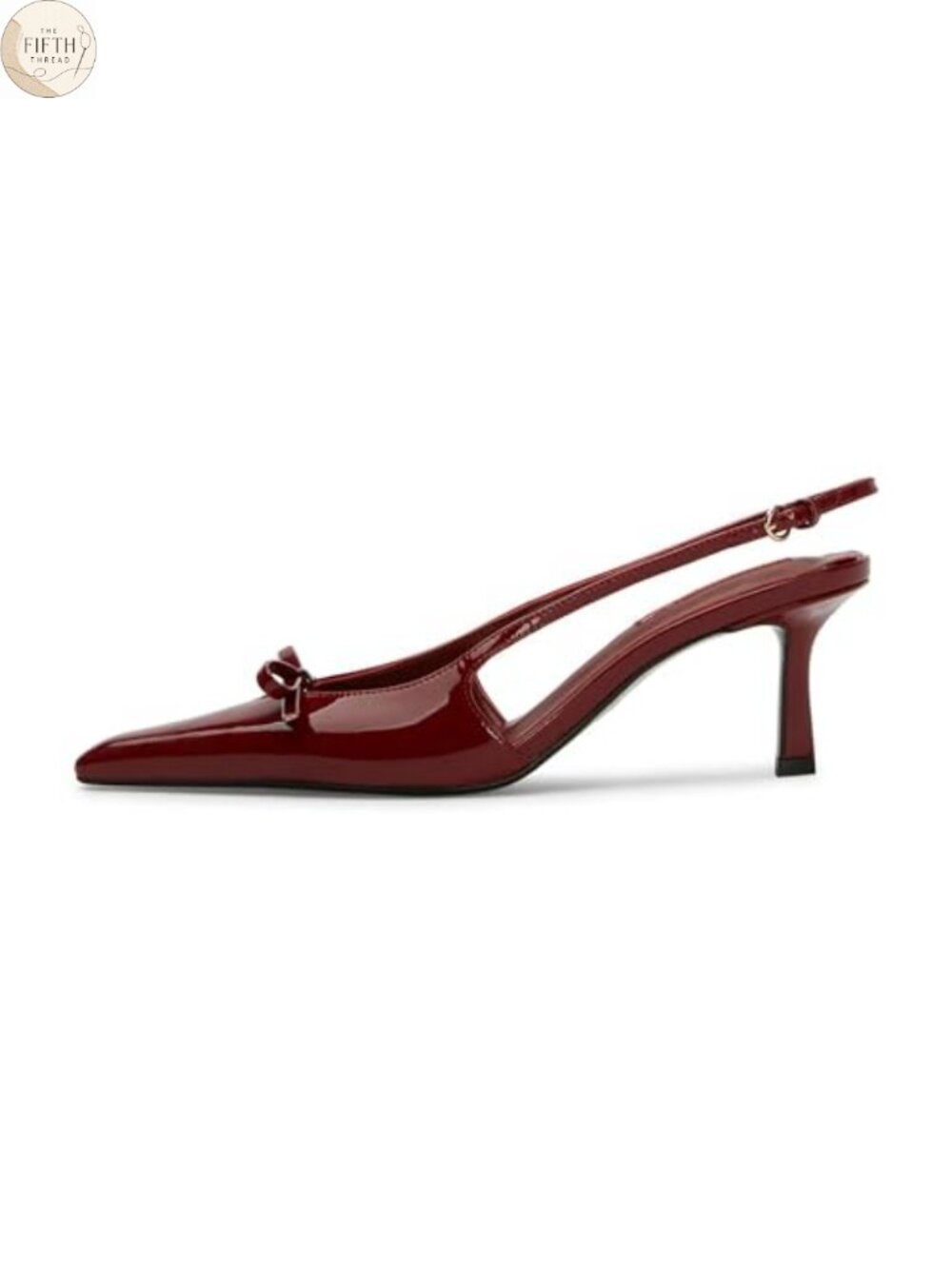 Kitten Heels Slingback Pointed Toe Bow Faux Leather Dress Pumps